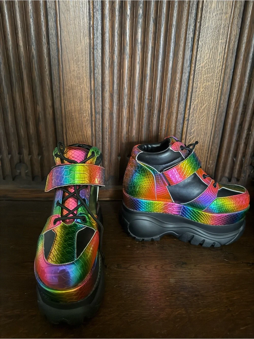 Dolls Kill RARE DISCONTINUED Women's Rainbow Platform Sneakers w/ Black Accents